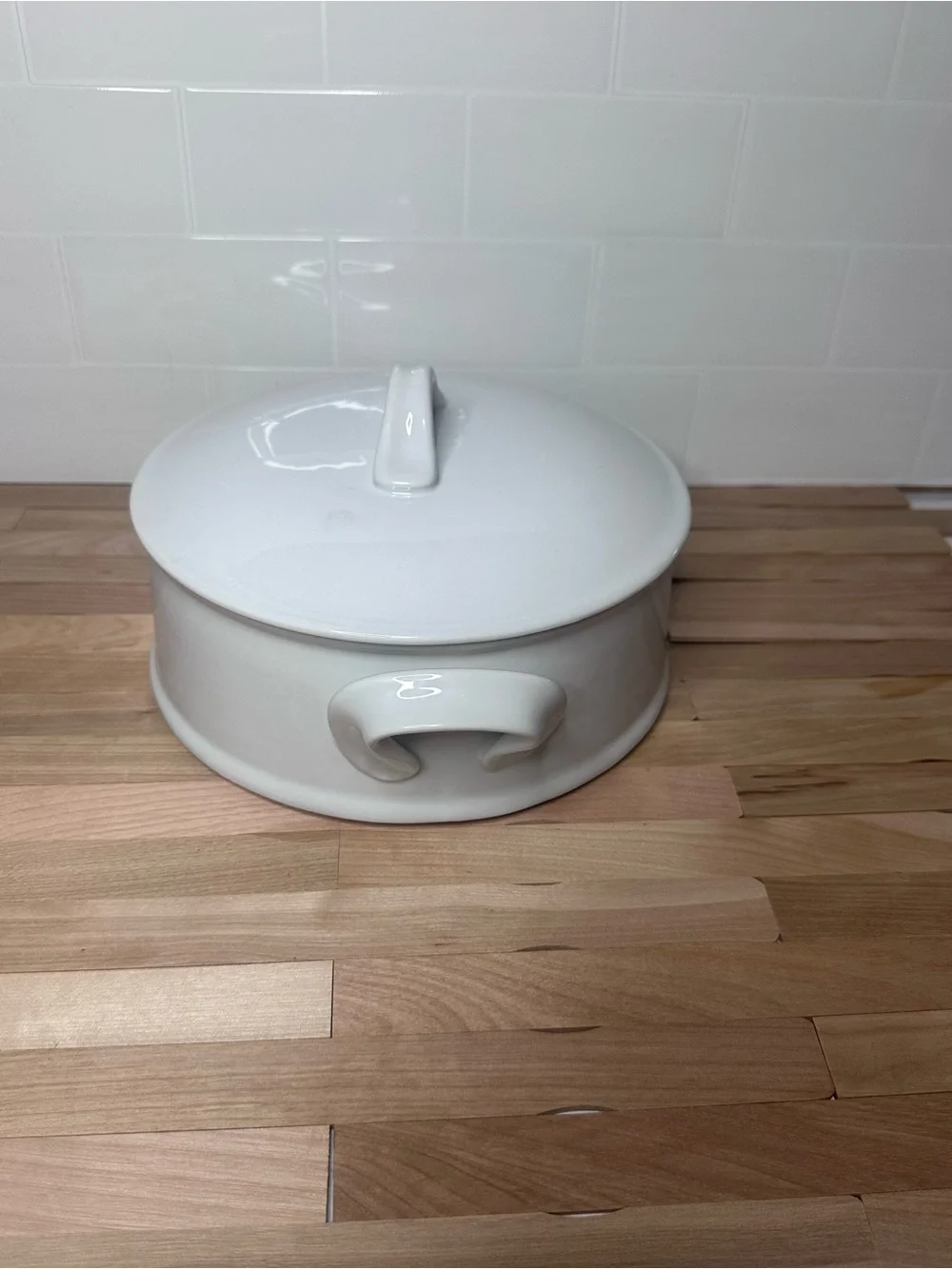 Crate&Barrel White Ceramic Covered Casserole with Side Handles